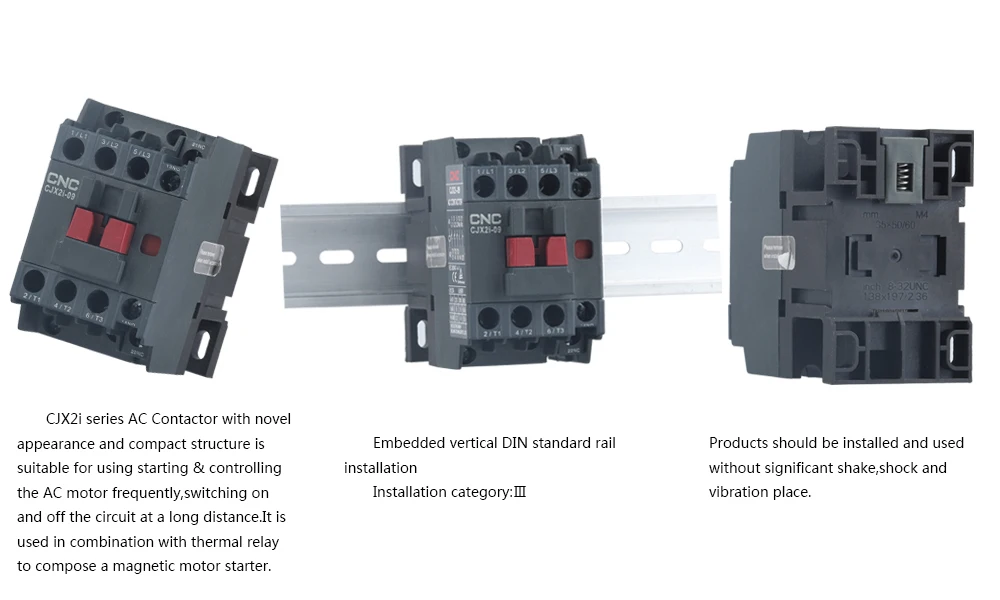 Cnc cjx2s/cjx2i 3-phasiges 3-poliges Wechselstrom schütz 1no 1nc Spulens pannung 220V 50/60Hz 9a/12a/18a/25a/32a – Detail 6