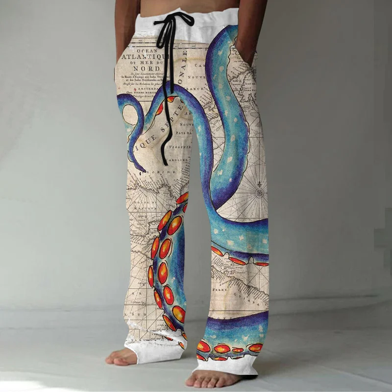 Summer Stylish And Comfortable Everyday Beach Pants Octopus Pattern 3D Printed Casual Plus Size Men's Casual Pants 6