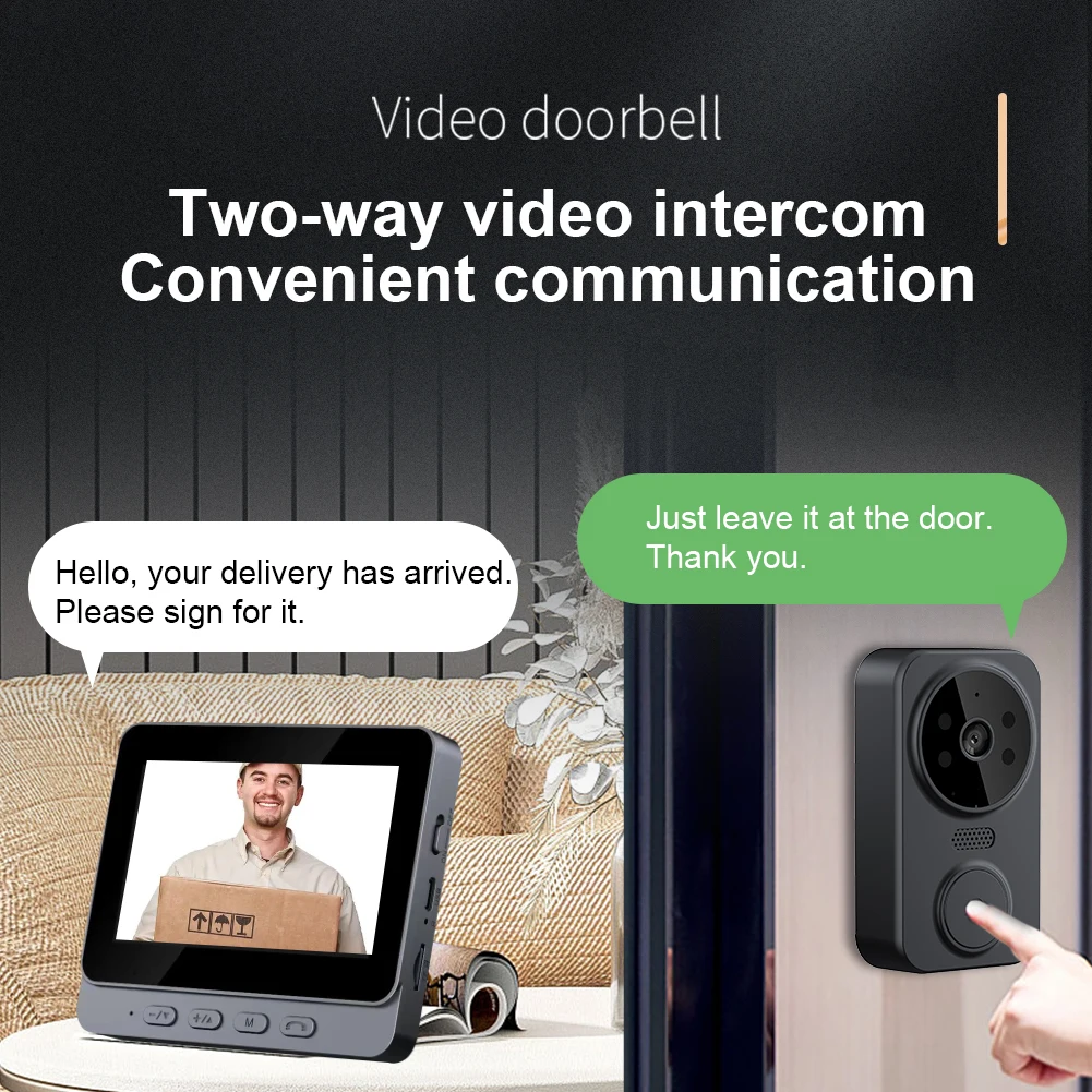 Sf46f8435369b4c70a21793b0ff0468b3e WiFi Video Doorbell 1080P 4.3inch IPS Screen Video Intercom IR Night Vision Eye Peephole Camera 2.4G Wireless Door Bell for Home