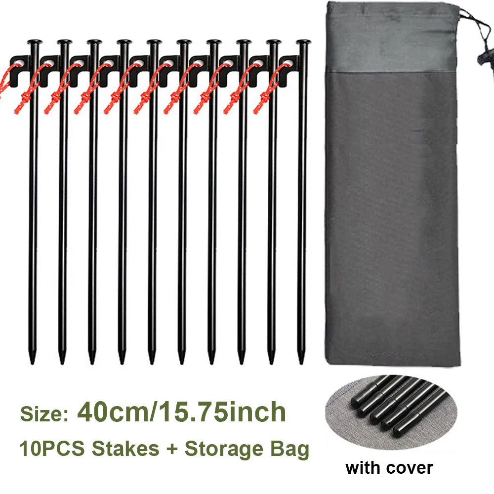Heavy Duty Forged Steel Tent Stakes Set with Storage Pouch - 10 Pack for Camping & Outdoor Use