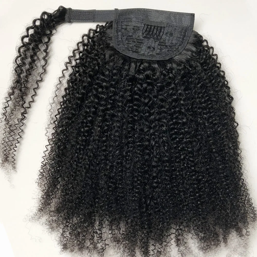 Alibele Afro Kinky Curly Wrap Around Ponytail Human Hair Extension Short Ponytail Clip in Hairpiece 4B 4C Remy Curly For Woman human hair extensions