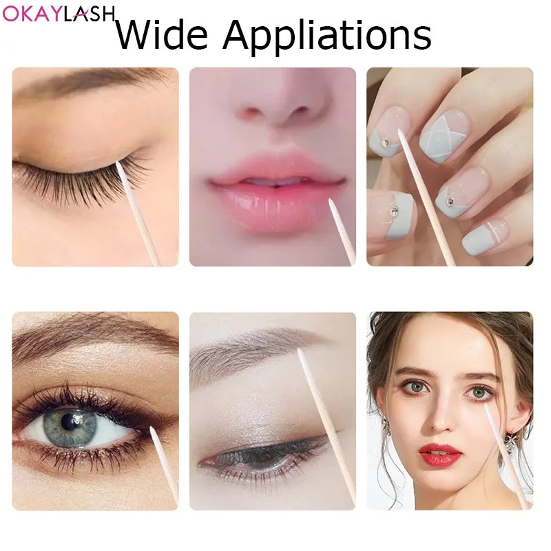 Wooden Tip Cotton Swabs 900/100/300pcs Disposable Lint Free Eyelash Extension Glue Removing Tools Makeup Mini Brush