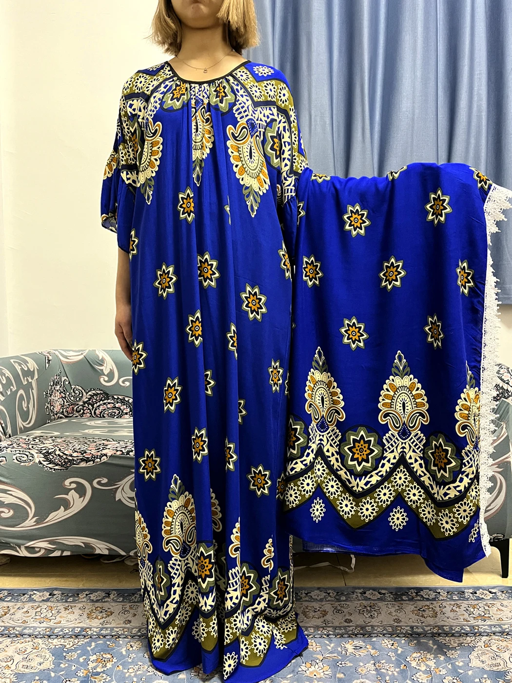 Abayas For Women 2023 Muslim Fashion Floral Print Femme Robe Musulmane Islam African Dress Caftan Marocain With Large Scarf