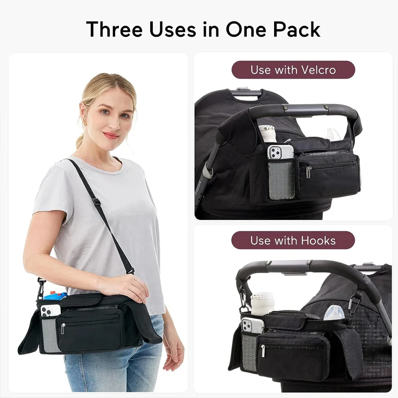 

Waterproof Universal Baby Stroller Organizer with Insulated Cup Holder Detachable Phone Bag Shoulder Strap Fits and Pet Stroller