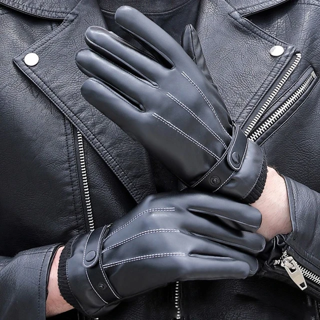 Guantes de cuero PU para hombre, guantes negros de alta calidad