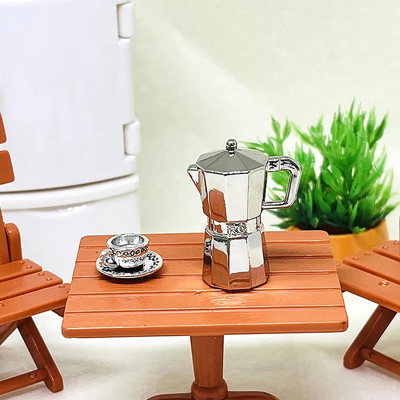 1:12 Dollhouse Miniature Coffee Pot Metal Kettle Moka Pot Kitchen Home Model Decor Toy Doll House Accessories 5pcs doll house miniature resin simulation color christmas coffee cup drink tea cup model doll house kitchen toy