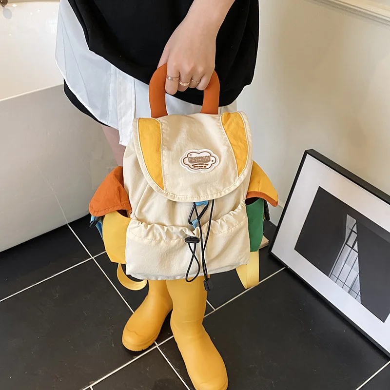 Color Matching 2 Sizes Parent-Child Bags Korean Style Large Capacity Drawstring Schoolbag Nylon Multi-Pocket Kids Backpack - 4