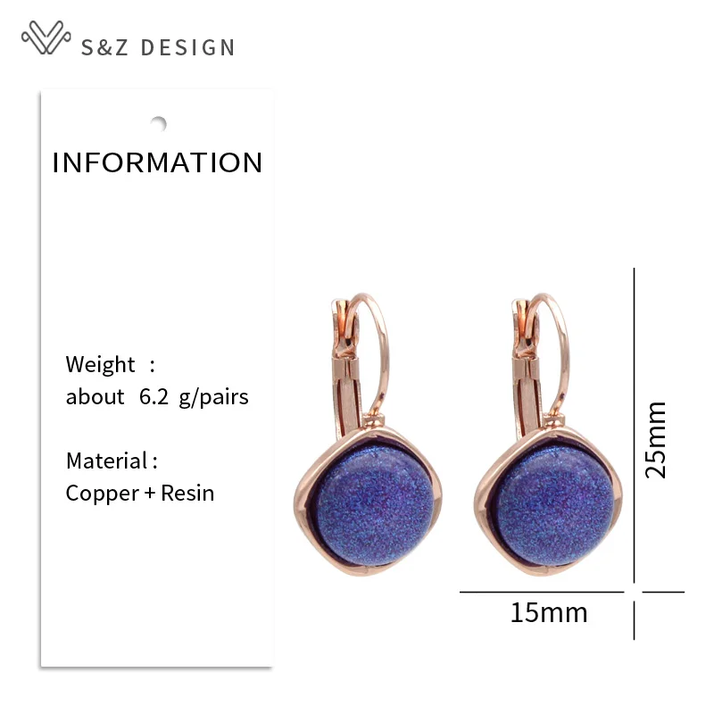 S&Z DESIGN New Fashion Round Colorful Resin Dangle Earrings For Women Fine Jewelry 585 Rose Gold Color Eardrop Daily Accessories