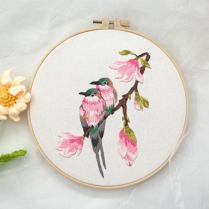 掛け軸刺繍［百鳥と花の刺繍］絹 手作リ美品！ - 書快適