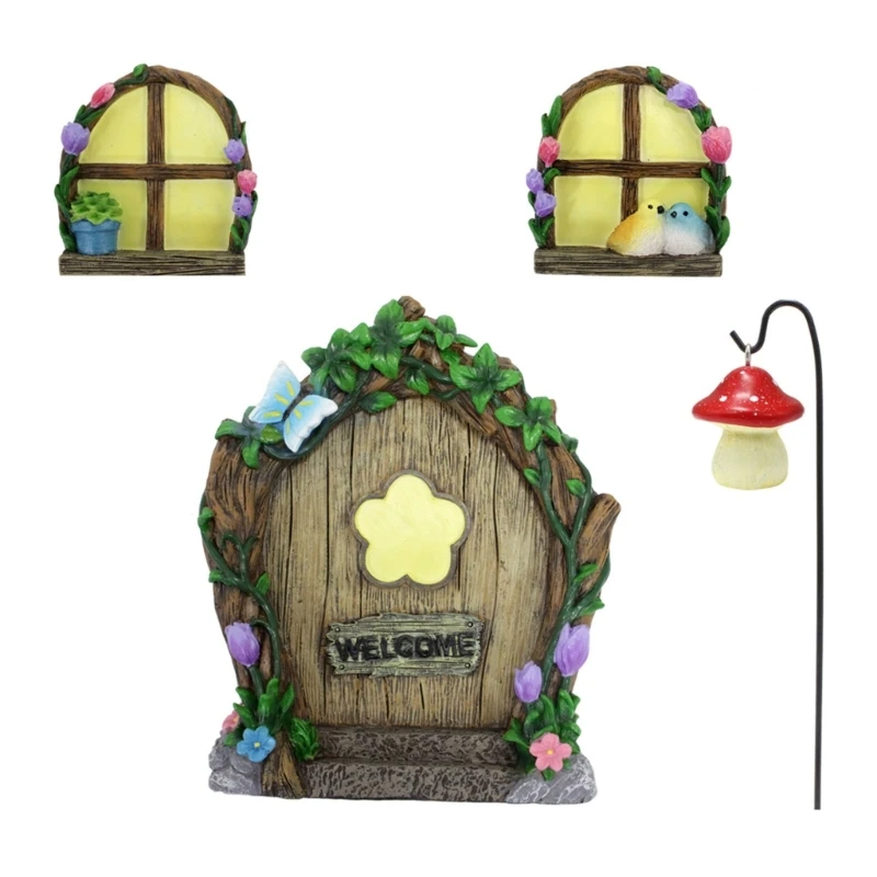 

Versatile Garden Door and Window Decor Fairy Door and for Trees Sculpture Glow in The Dark Tree Decoration DXAF