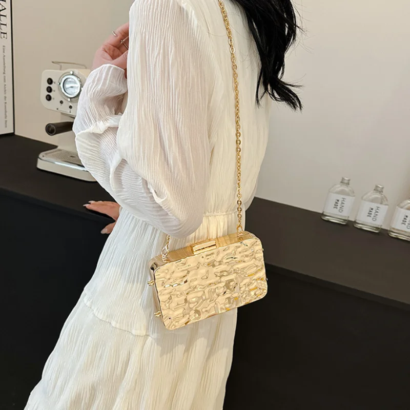Evening Box Bags for Women 2024 Trend Fashion Metallic Shoulder Bag Ladies Luxury High Quality Party Small Shell Crossbody Bag