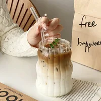 Tasse en verre à motif Vertical avec paille et couvercle, réutilisable, lavable au lave-vaisselle, pour café glacé, Latte, eau, jus Matcha, 2/4 pièces 5
