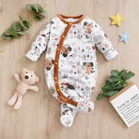Infant's koala Print 0-18 months Bodysuit Autumn/winter plush and heavy Comfy Long Sleeve Onesie, Baby Boy's Clothing, As Gift 1