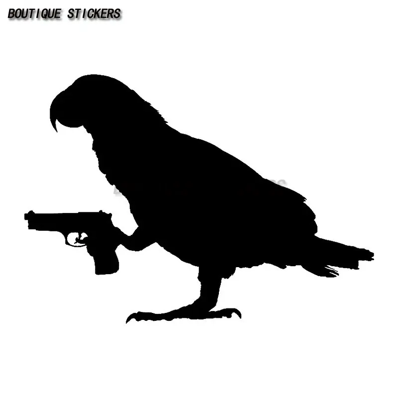 

African parrot holding gun car sticker Bird holding gun sticker Waterproof PVC sticker Car motorcycle decoration accessories
