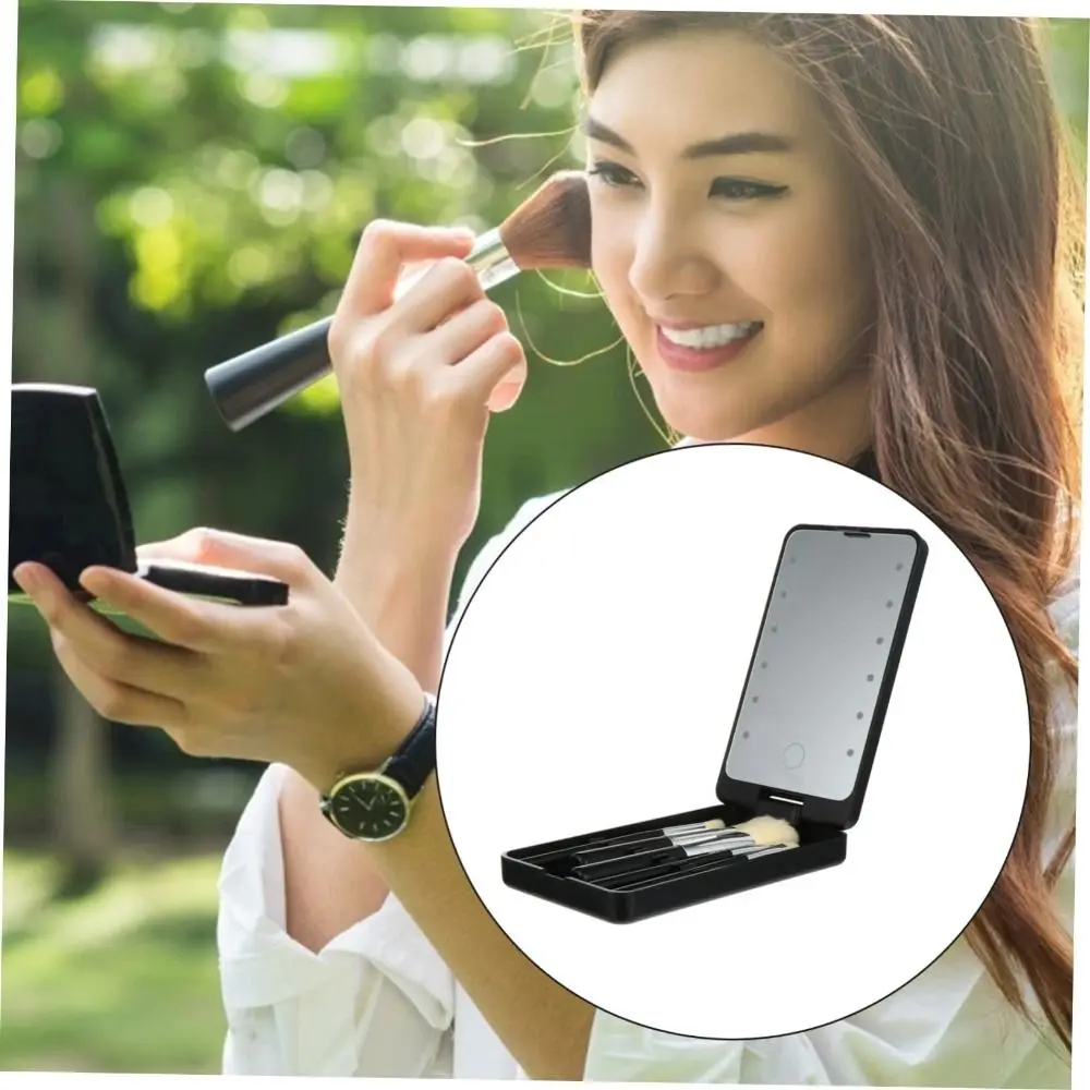 컴팩트 충전식 미니 접이식 여행 메이크업 브러쉬 세트, 메이크업 도구 보관함,..