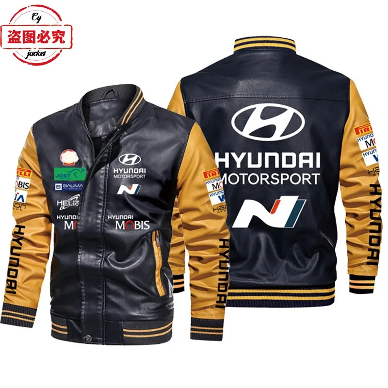 Hyundai N car logo racing suit color matching pu leather jacket men's WRS rally Hyundai N bomber jacket 4