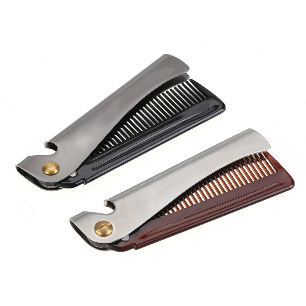 Folding Beard Comb Moustache Comb Folding Pocket Moustache Shaping Comb Stainless Steel Round Comb Teeth Beard Comb Beard Comb