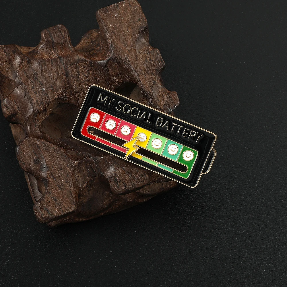 3-Pack Social Battery Mood Pins - Adjustable Slider Brooch For Backpacks & Bags