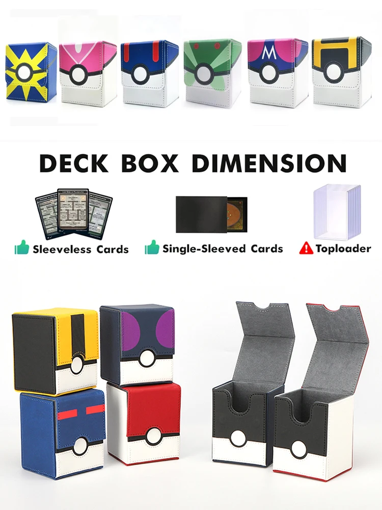 100+ Pu Poké Ball Card Deck Storage Box Ptcg Tcg Board Games Commander Mtg Card Carrying Organiser Case Trading Card Deck Box