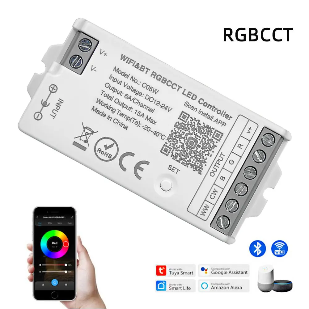Smart Light Switch,Led Strip Controller,Led Dimmer Switch,Led Dimmer Controller,Smart Dimmer Switch,Lamp Dimmer,Led Strip Switch,Led String Dimmer,Power Cords Dimmer Switch C01W C02W RF Tuya Led Controller Wifi LED Light Dimmer Lighting Controller DC12V 24V