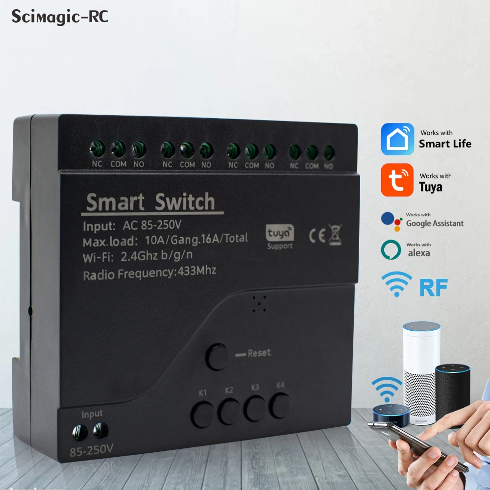 새로운 4채널 투야 모터 스마트 스위치 WIFI 릴레이 모듈 12V DC 7-32V AC 220V 85-250V RF433Mhz 리모컨..