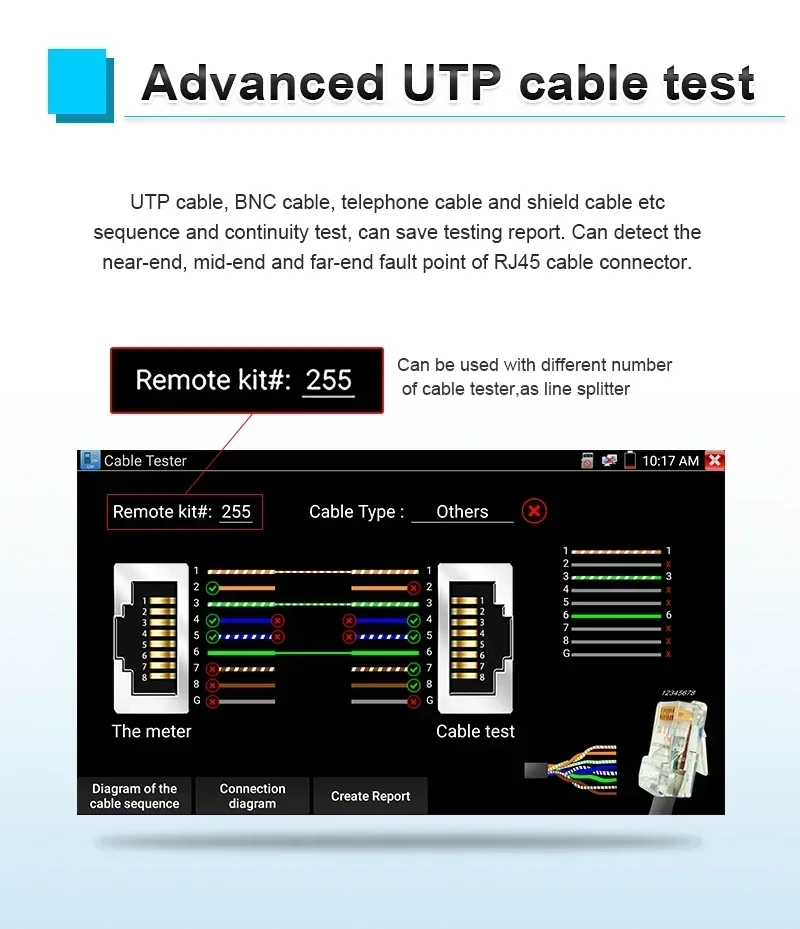 CCTV Camera Tester UTP Cable Tester NO 255 CCTV Tester Detect Near-end Mid-end And Far-end Fault Point Network Cable Crystal Head