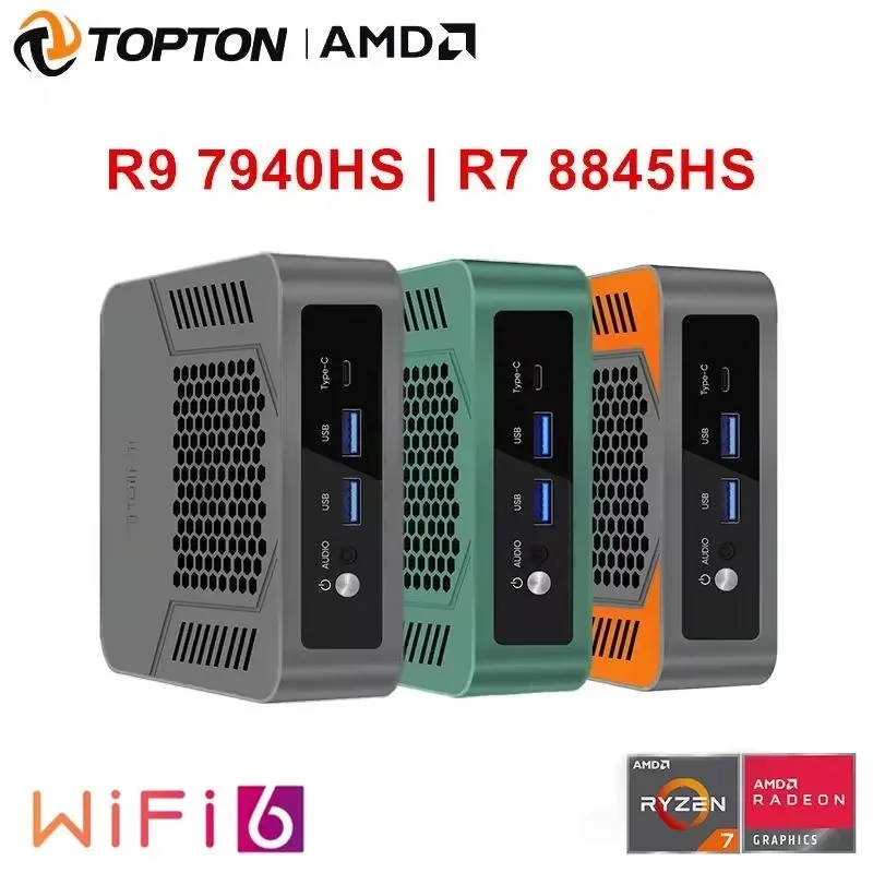 Topton Pocket Mini PC Gamer TOPC AMD Ryzen 9 8945HS R7 8845HS 2xDDR5 USB4.0 NVMe 2 LAN  Windows 11 Gaming Computer WiFi6E BT5.3 2