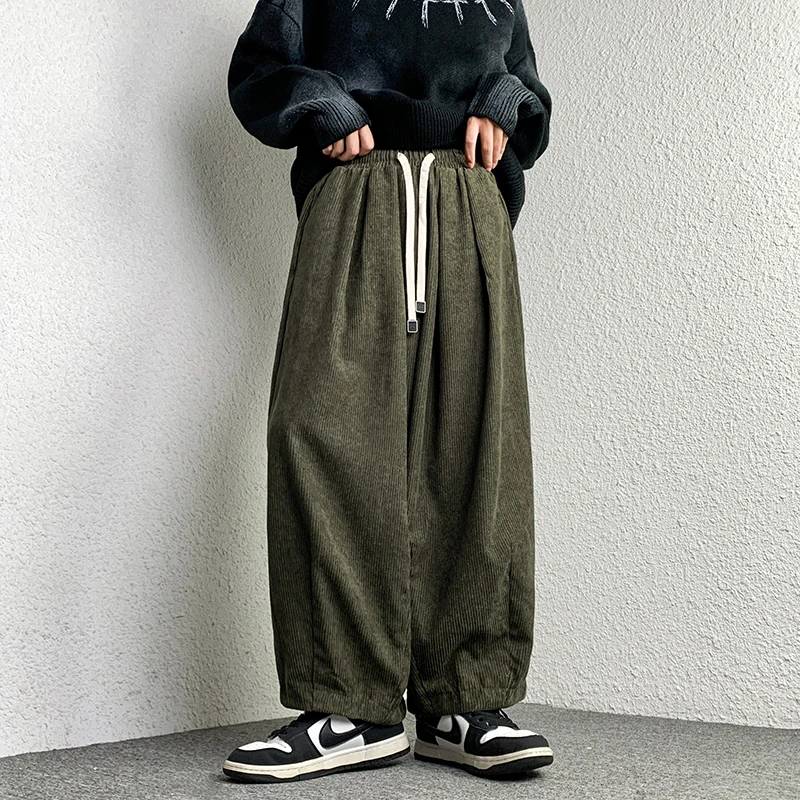 Casual Men's Trousers Harajuku Solid Harem Corduroy Oversize Loose Fashion Jogger Pants Streetwear 5XL
