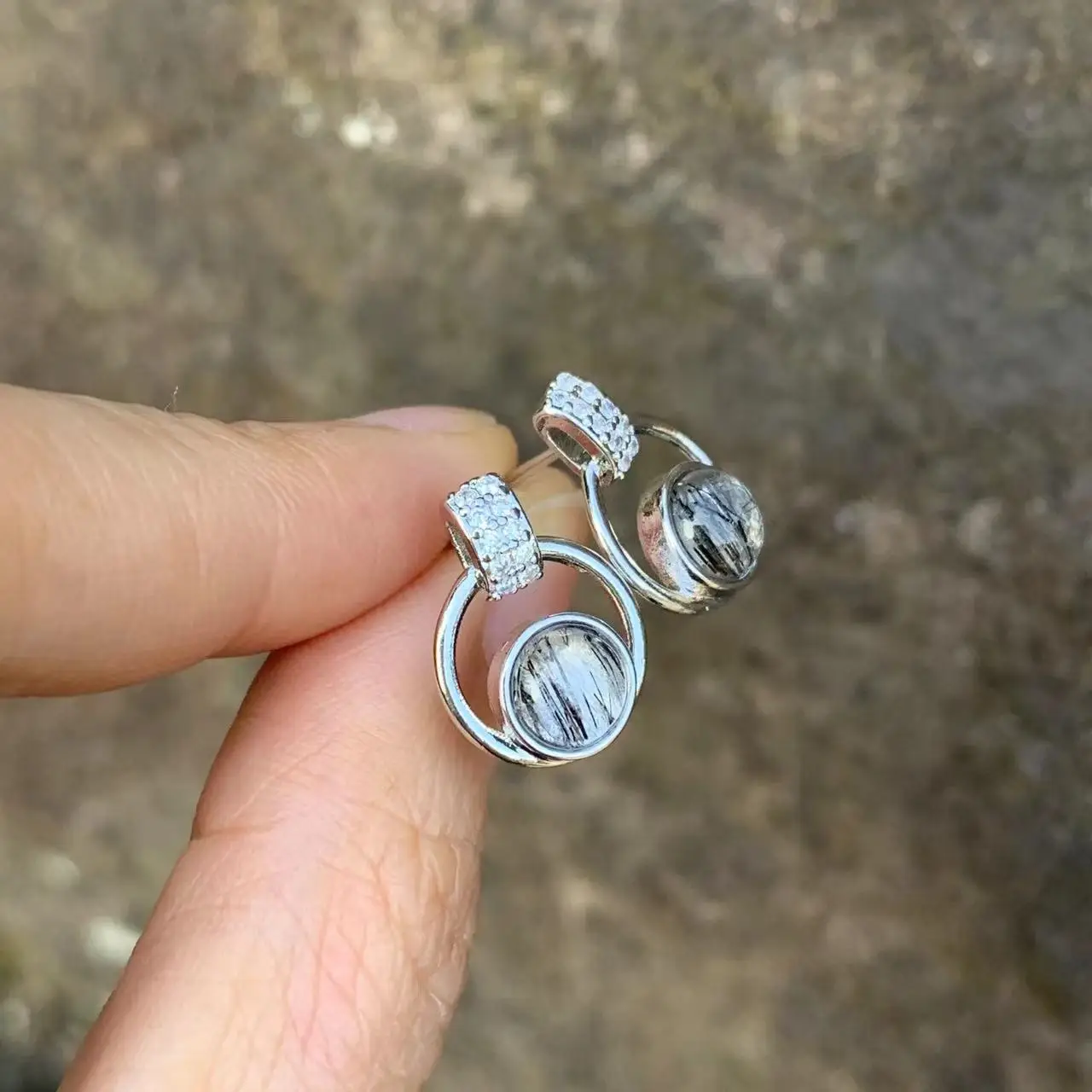 Natural Black Rutilated Quartz 925 Sterling Silver Stud Earrings For Women Jewelry Gift Simple  Jewelry Yellow