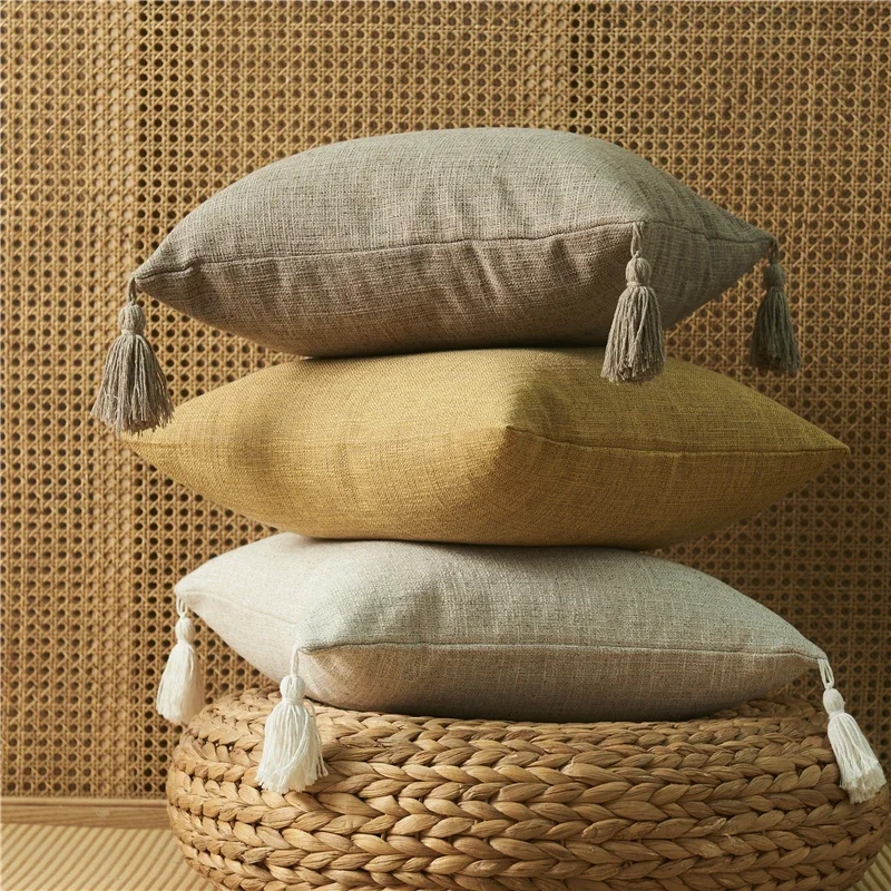 

Pilllow Linen Decor Decorative Nordic Tassels With Cushion Pillowcase Pillows Room Soft Living For 45*45 Home Cover