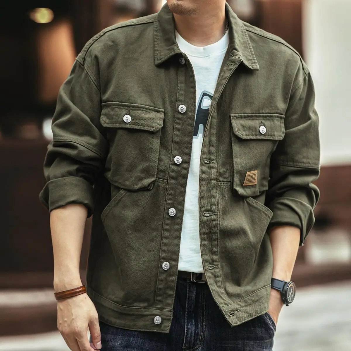 

jackets for menVintage high-end denim jacket for men's autumn trend loose fitting tough guy hunting suit trend jacketjacketsmen