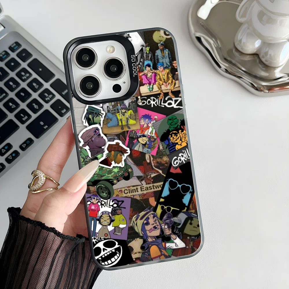 Epc G-Gorillaz Rock Band Cartoon Phone Case IMD Phone Case For IPhone 16 15 14 13 12 11 Pro Max Plus Color Silver Cover 6