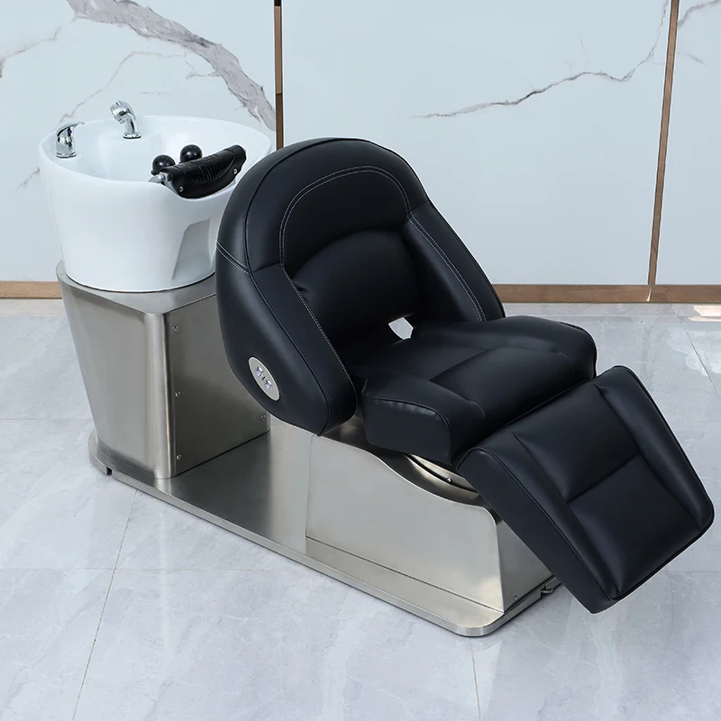 

Barber shop shampoo bed semi-lying ceramic basin washbed special for hair salon High-end hair salon electric shampoo bed