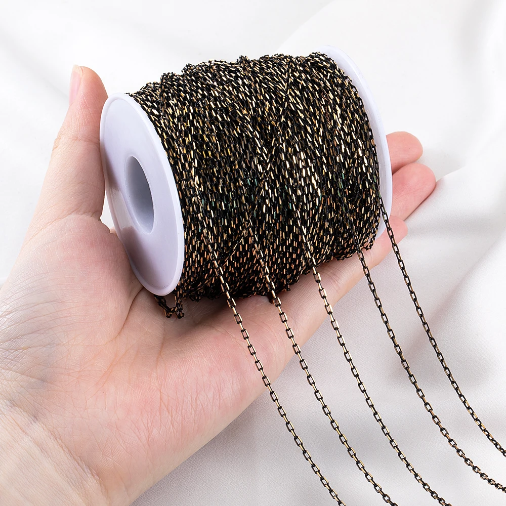 Elegant Slim Frame Copper Chain with Enamel Black Links