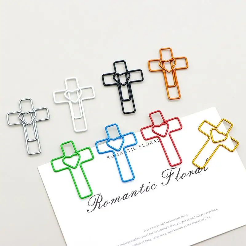 새로운 20/50Pcs 창의적 다채로운 크로스 하트 금속 북마크 클립 저널링 스크랩북 사무용품 학교 용품