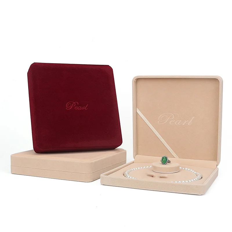 New Pendant Necklace Chain Storage Package Gift Box Red Beige Velveteen Casket Pearl Choker Jewelry Organizer Box 190x190x40mm