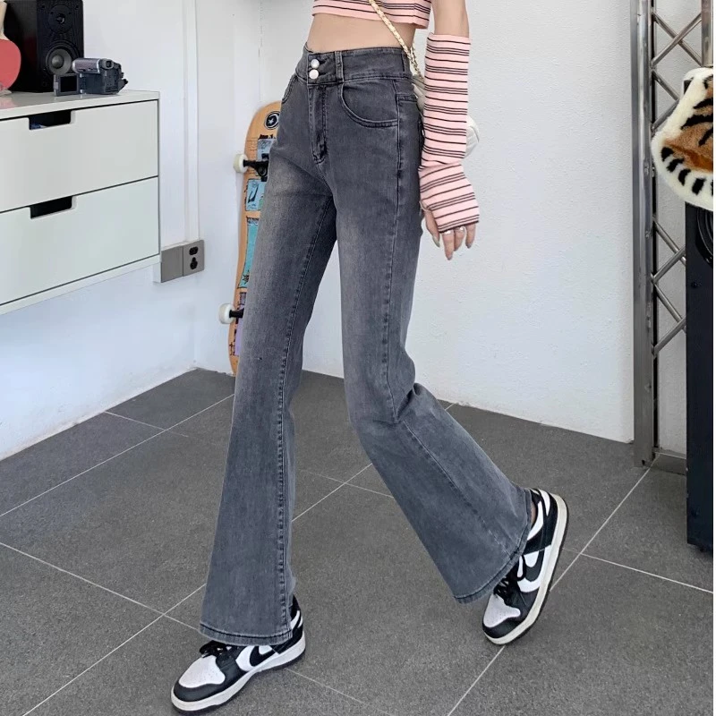 Micro denim jeans women spring women 2024 new small American retro high-waisted flared pants spring and fall models