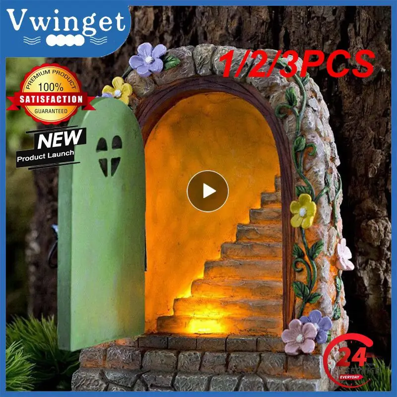 

1/2/3PCS Solar Garden Resin Fairy Door Light For Trees Statues House Face Art Yard Elf Fairy Accessories Garden Statues