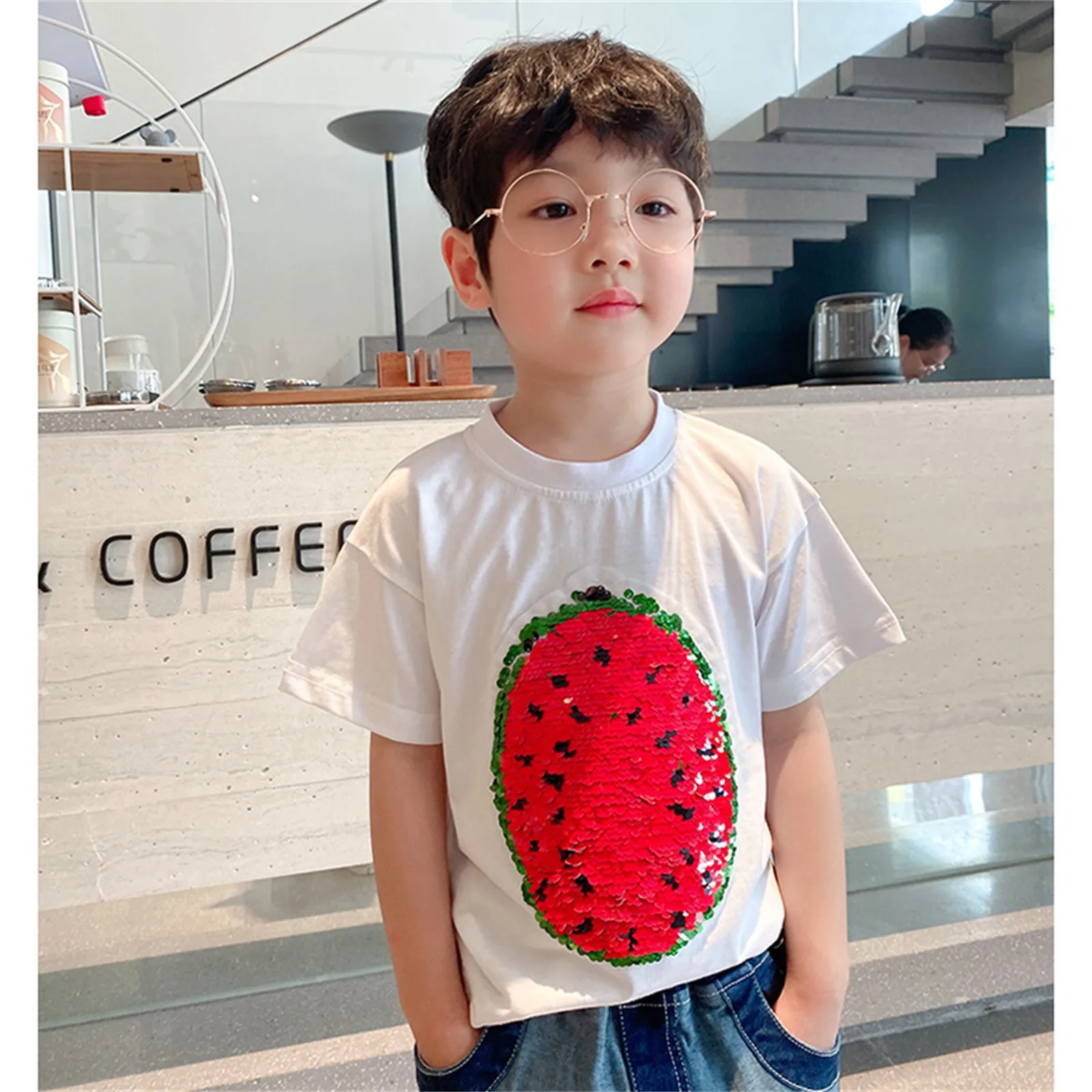 YYDS 2022 New Watermelon Changing Sequins T-Shirt for Summer Watermelon T Shirt Kids 