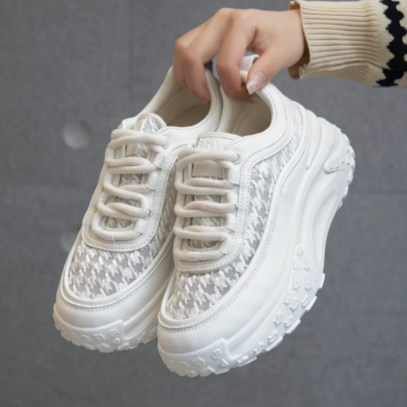 

2023 Air Mesh Fashion Genuine Leather Comfy High Brand Breathable Shoes Chunky Sneaker Spring Summer Platform Women Wedge Shoes