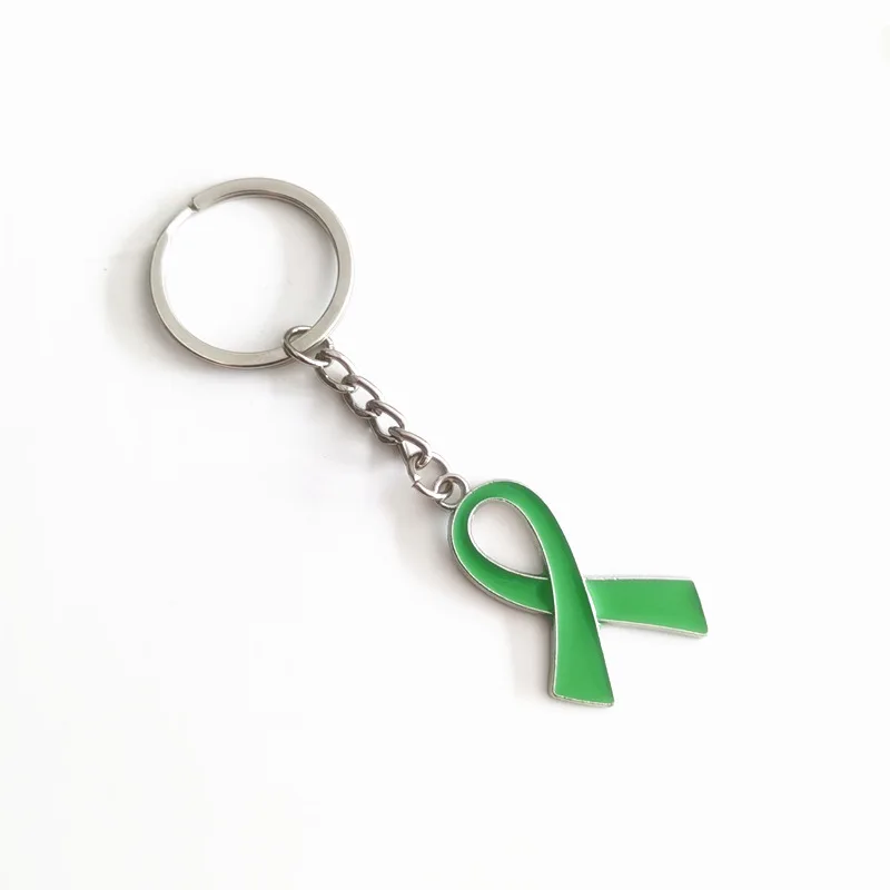 Enameled Yellow Red Ribbon Key Ring Breast Cancer Awareness Key