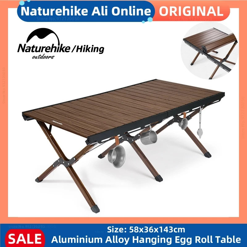 

Naturehike Portable Folding Wood Table Camping Picnic Egg Roll Table Outdoor BBQ Wider Aluminium Alloy Table BBQ Tables 60x125cm
