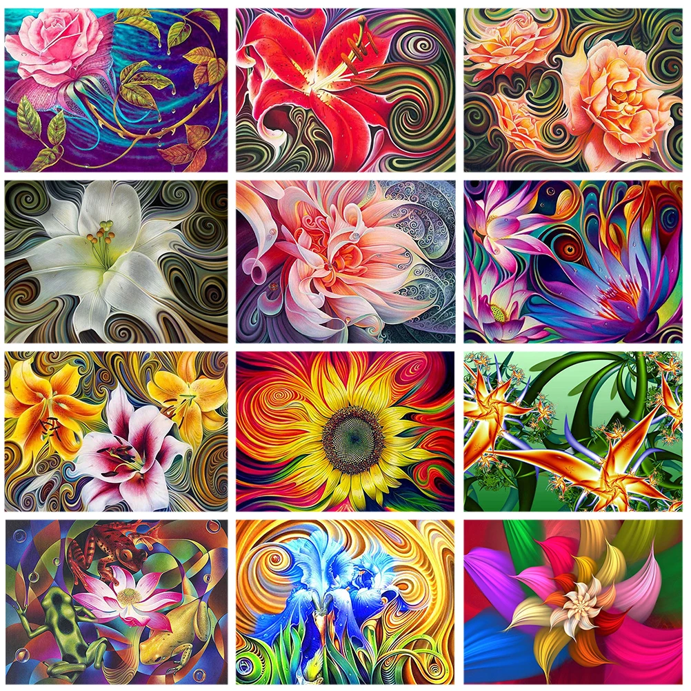 

Абстрактное искусство цветок алмазная живопись пейзаж Алмазная вышивка наборы для вышивки крестиком Мозаика из смолы круглая дрель домашн...