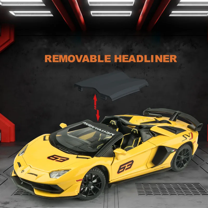 

Scale 1:24 Diecast Car Germany Bull Metal Model With Light And Sound Lamborghinis Aventador Svj 63 Pull Back Vehicle Alloy Toy