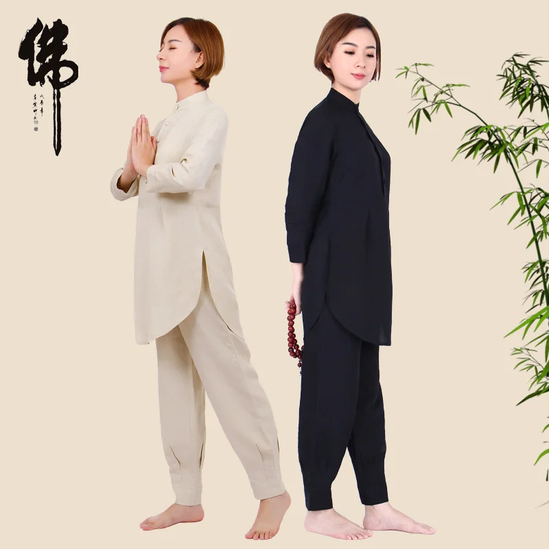 

Cotton and Linen Lay Buddhist Clothes Suit Long Sleeve Chinese Style Practice Meditation Yoga Zen Tea Technician's Clothing