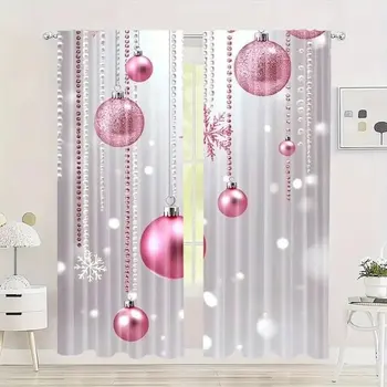 Pink Christmas Ornament Curtain Set 1
