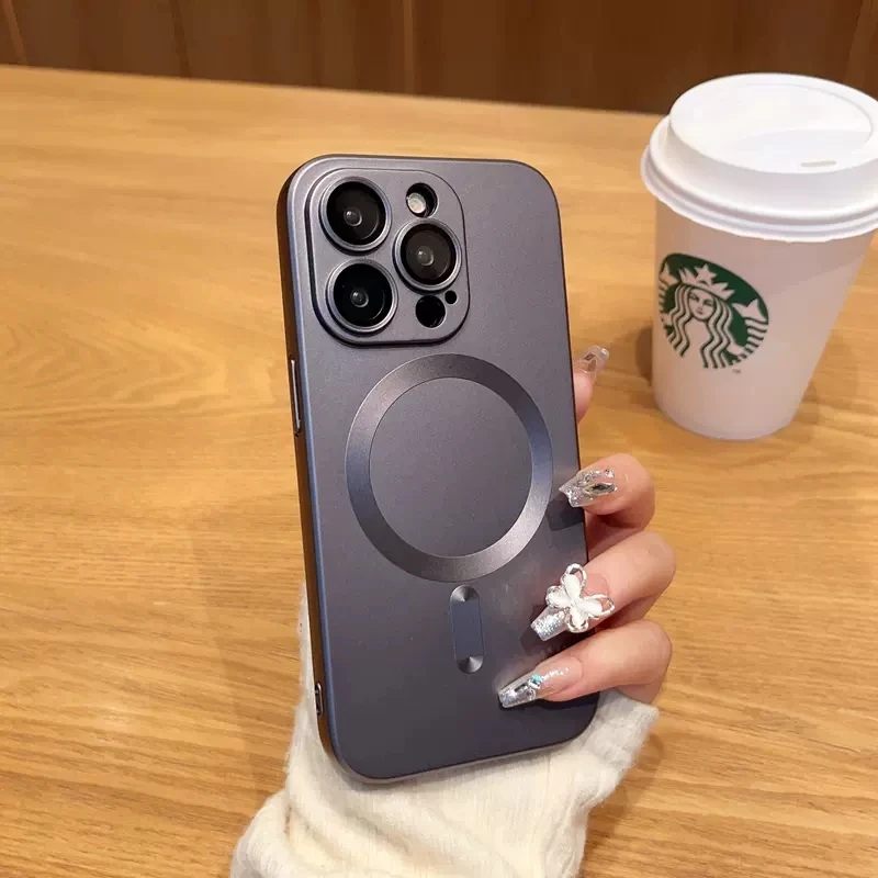 thumbnail image 1 of 2024 New Luxury Magnetic Matte Lens Protection Phone Case For iPhone 15 14 11 13 12 Pro Max Plus Magsafe Wireless Charging Cover, 1 of 5