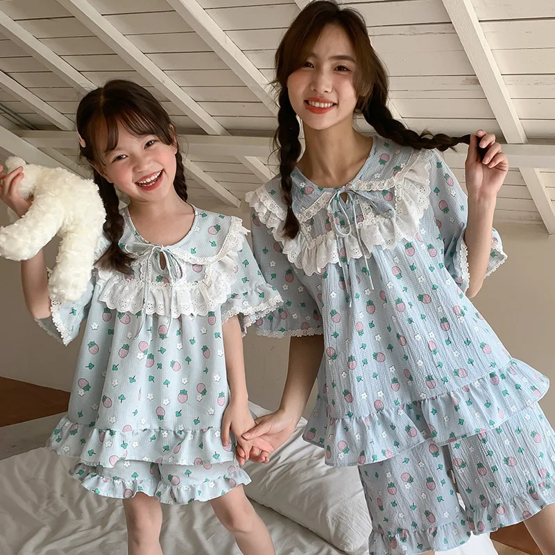 Mother and Daughter Matching Family Pajamas 2023 Summer Mom Baby Girl