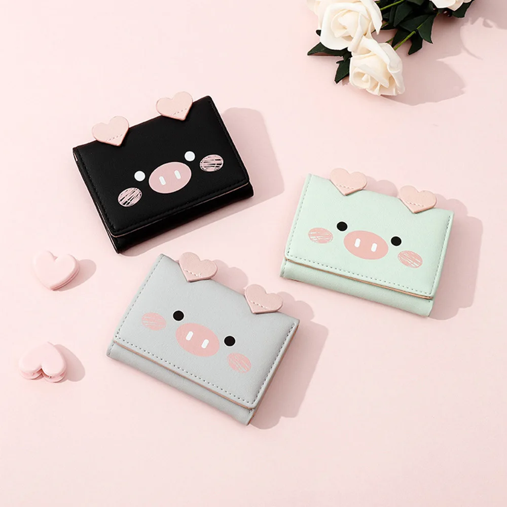 

Korean Small Female Cartoon Clutch Trifold Coin Purse Card Holders Pig Short Wallet Money Bag