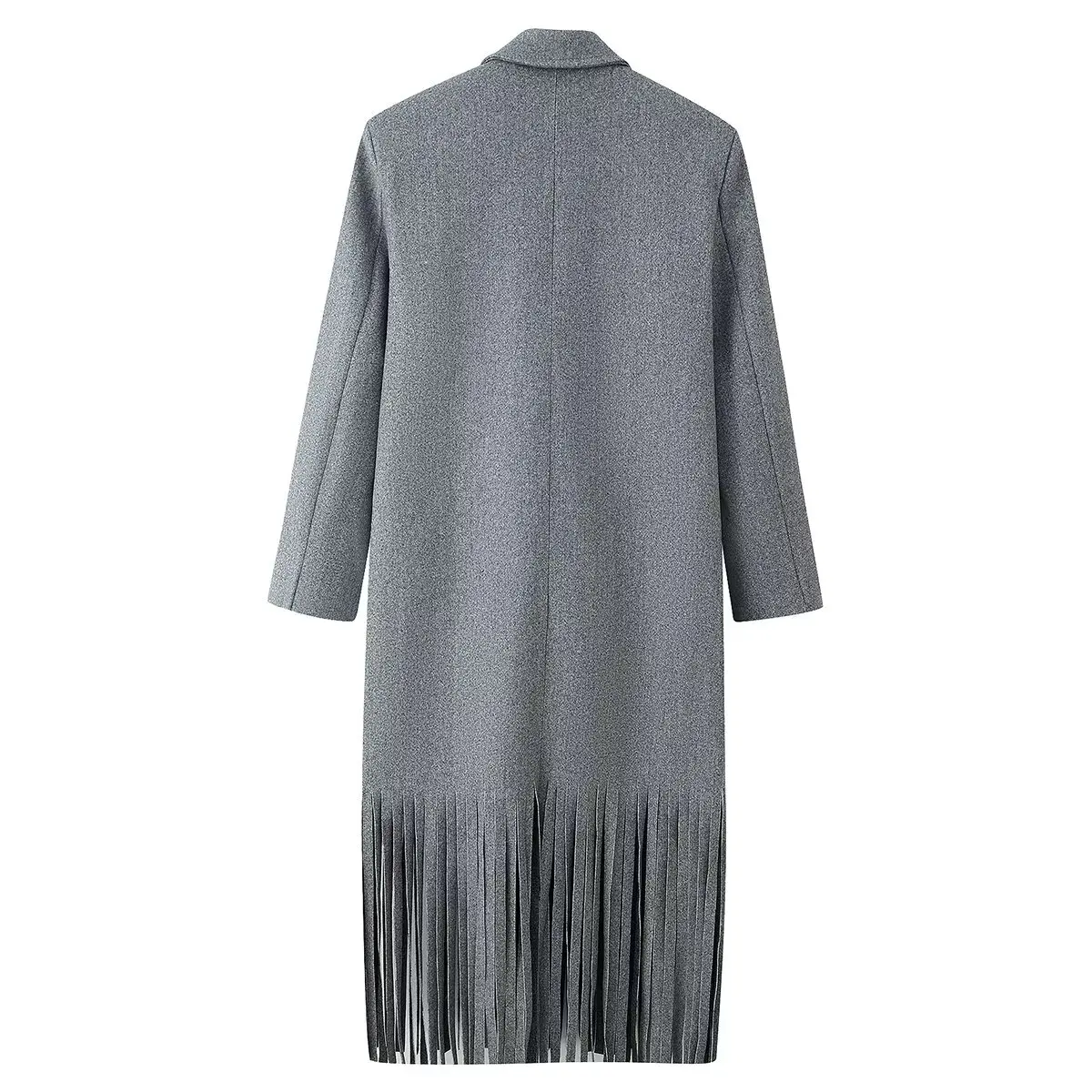 Women Autumn Winter Elegant Tassel Woolen Coat Female Solid Long Sleeve Lapel Button Long Jackets Lady Fashion Street Outwear